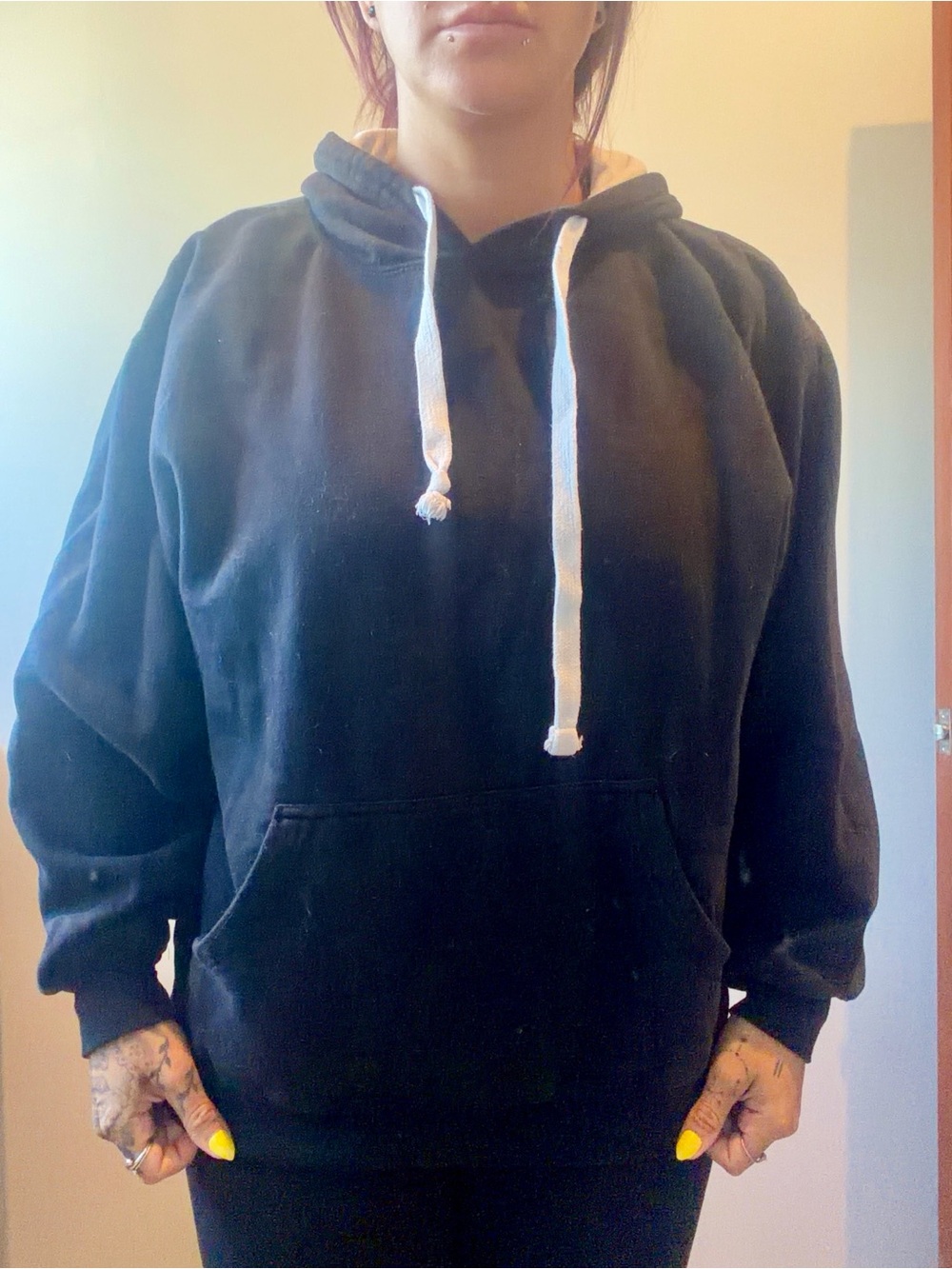 Womens Chast Large Solid Plain Black Hoodie Sweatshirt‎ Long Sleeves Hooded